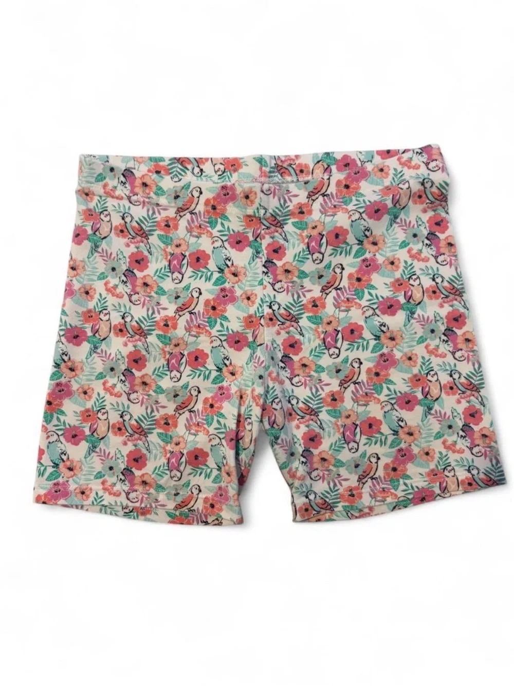 🩷$3 BUNDLED- Girls Floral & Bird Print Bike Shorts in Mint Pink